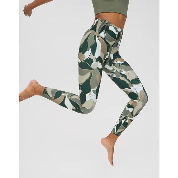 Aerie Green Printed Real Me Smocked Waistband Legging SIze X-Small - Picture 1 of 14